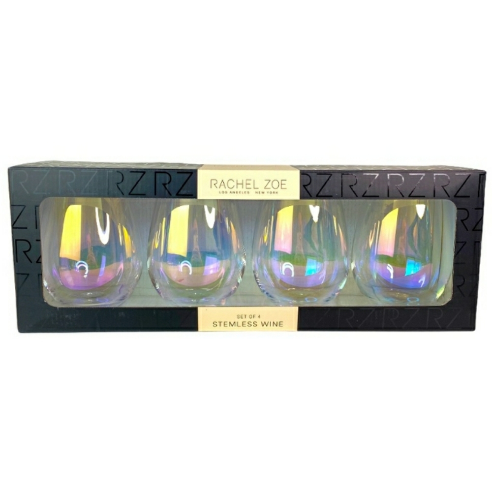 RACHEL ZOE Stemless Iridescent Wine Glasses Set 4